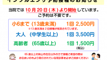 ひなた内科 インフルエンザ予防接種のお知らせ