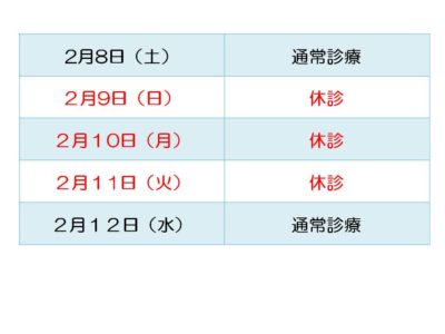 2020年2月臨時休診