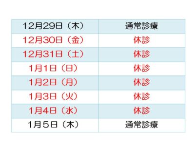 2022-2023年末年始休暇